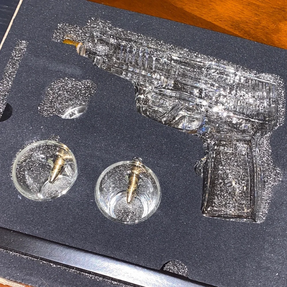 $30 Glass Gun Decanter Set with Glasses and stand gift for men